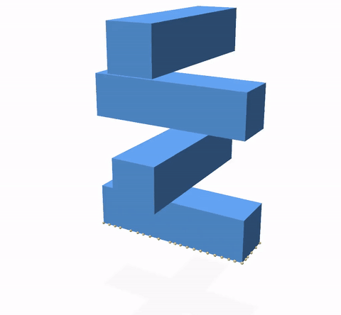A stack of bending beams fall on top of each other, simulated via Incremental Potential Contact (IPC).